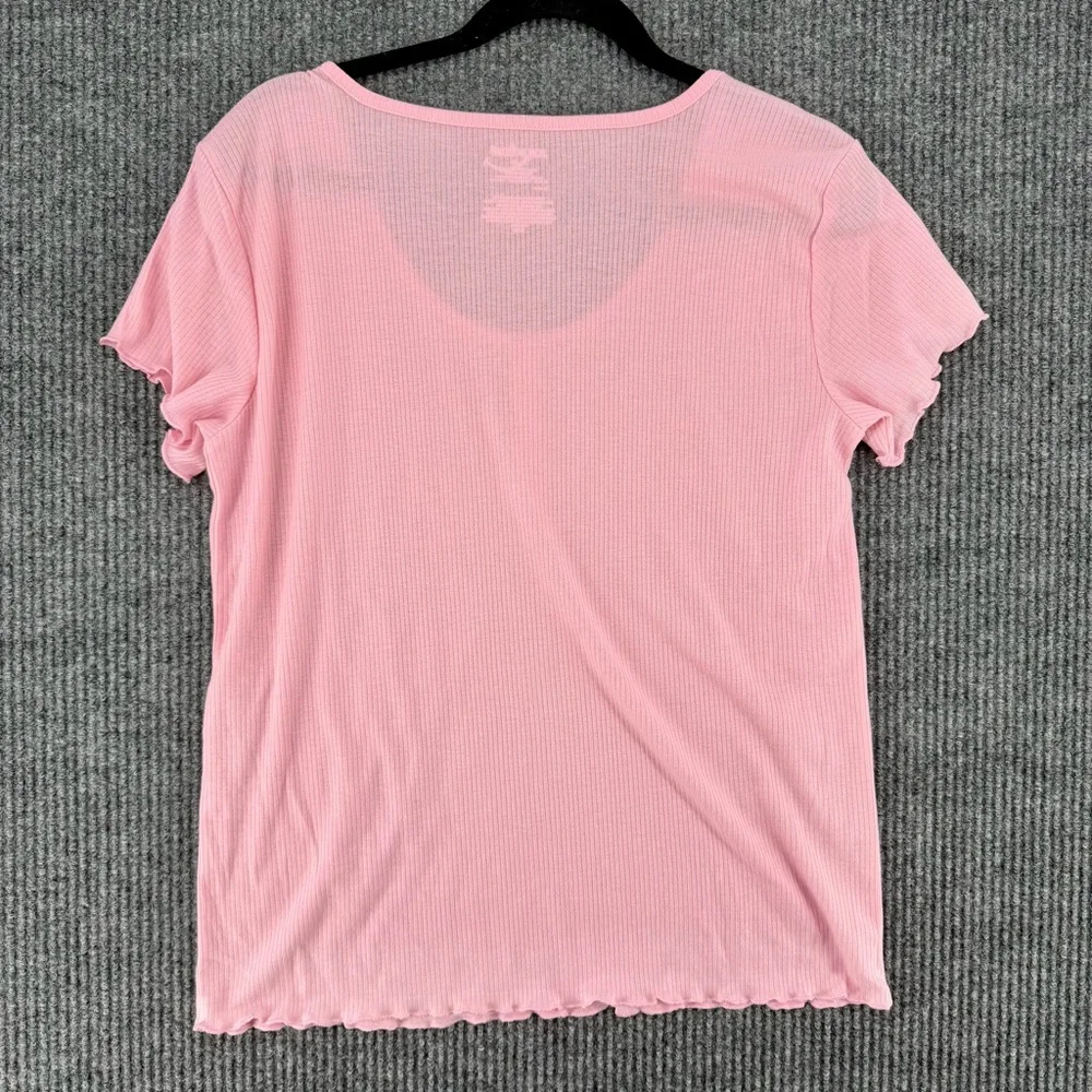 Joe Boxer Y2K Pink Sleepover Pajama Set XL Heart Shorts Lettuce Trim Ribbed Tee‎